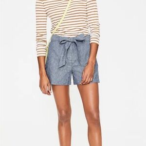 Boden Cora Linen Blend Chambray Shorts with Fabric Belt